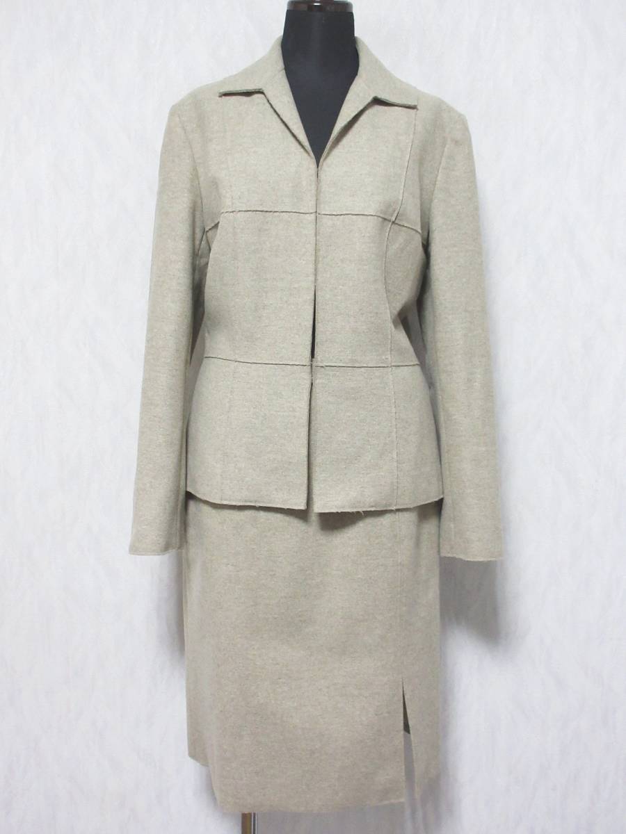 iCB アイシービー セットアップ スーツ ウール レディース ジャケット 11 スカート 9 ベージュ系 kn1535拍卖