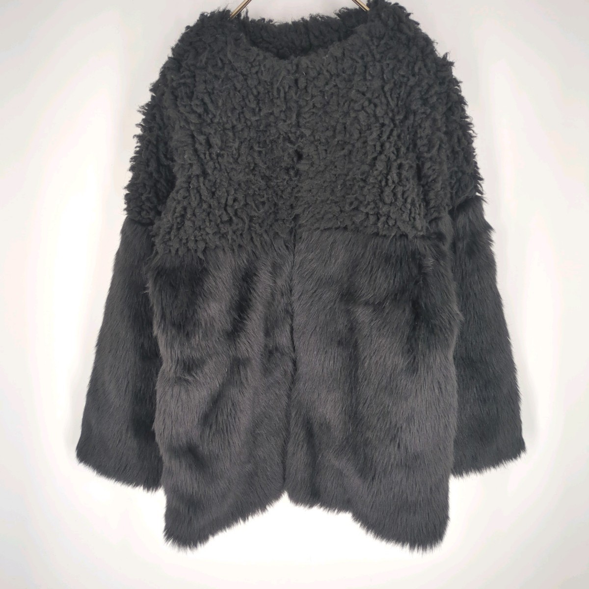 MURUA ムルーア フェイクファーコート 異素材切替 ボアジャケット Fサイズ ブラック チャコールグレー レディース ou0391拍卖