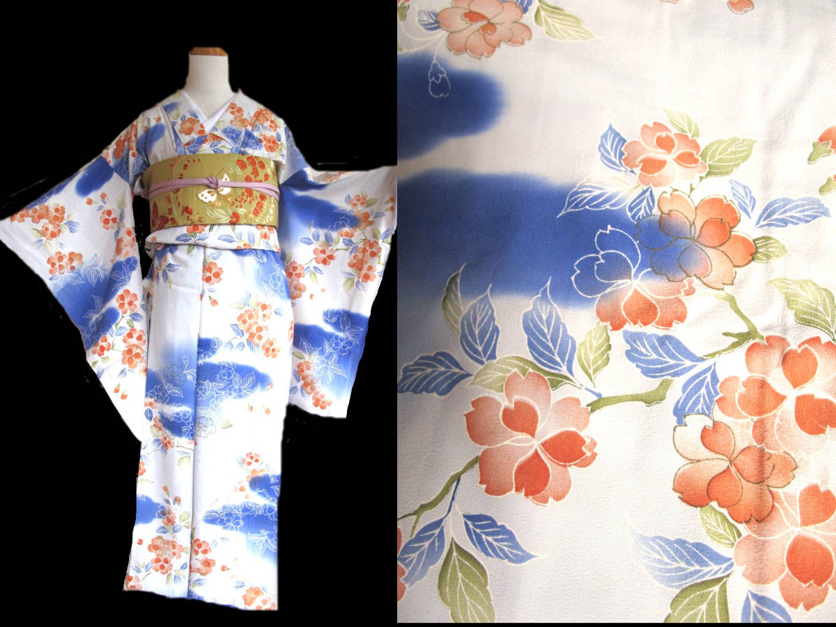 青空に桜 春霞 ぼかし アンティーク着物 錦紗拍卖
