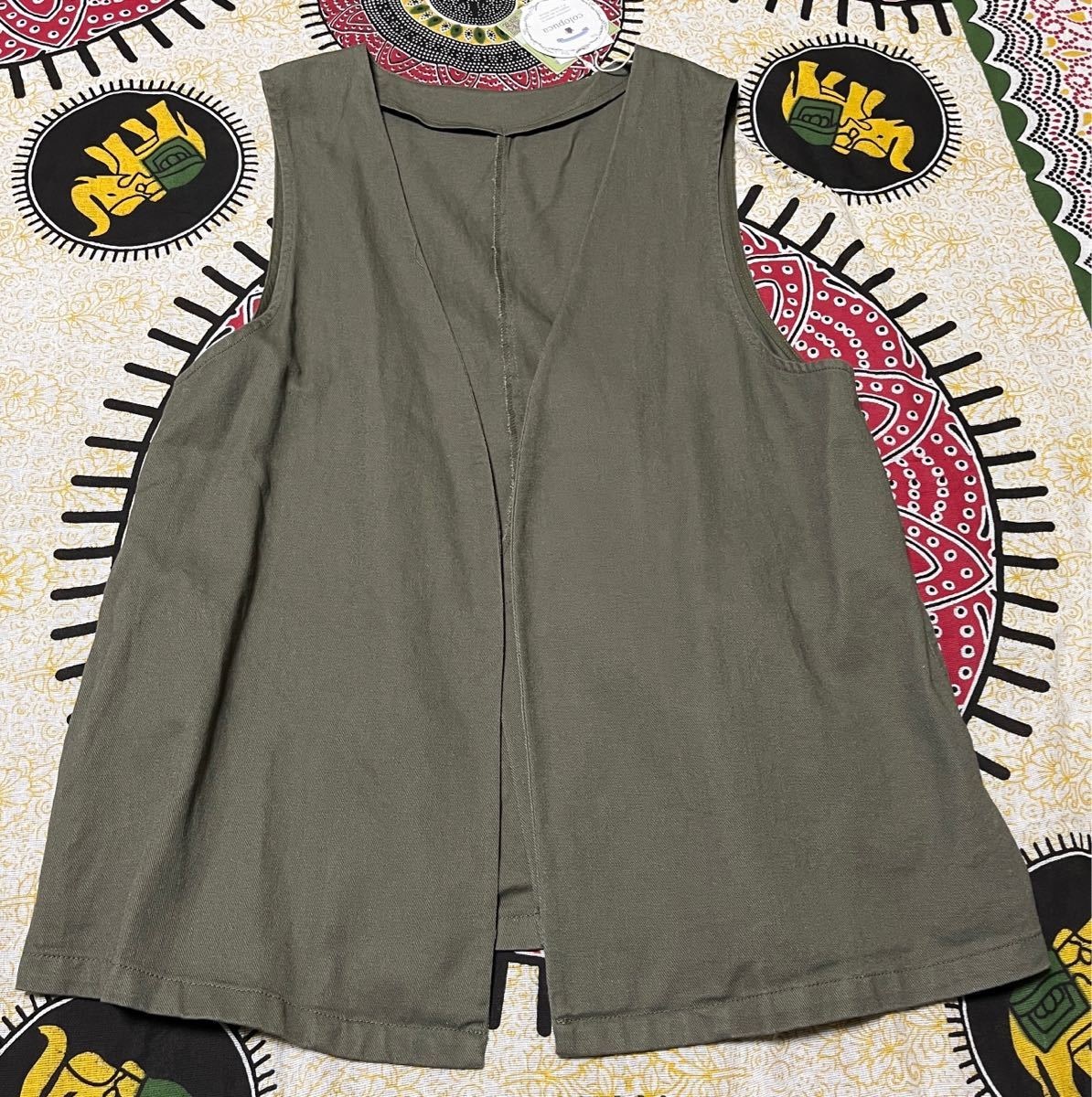 3L*15号*新品*ナチュラル*ゆったり*チュニック丈ベスト*綿100%*カーキ*緑系*グリーン系*大きいサイズ*ゆったりサイズ*17号拍卖