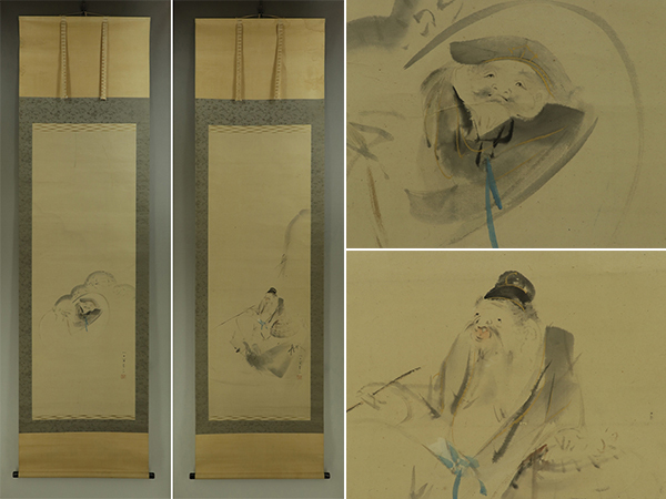 【真作】菊池容斎【双幅・二福神】◆紙本◆識箱◆掛軸 t08016拍卖