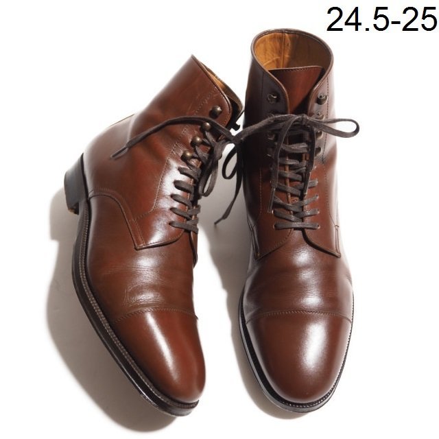 x5578P ▼ENZO BONAFE エンツォボナフェ▼ キャップトゥ レースアップ ブーツ ブラウン 5.5/24.5~25cm レザーブーツ 茶 秋~春 rb mks拍卖