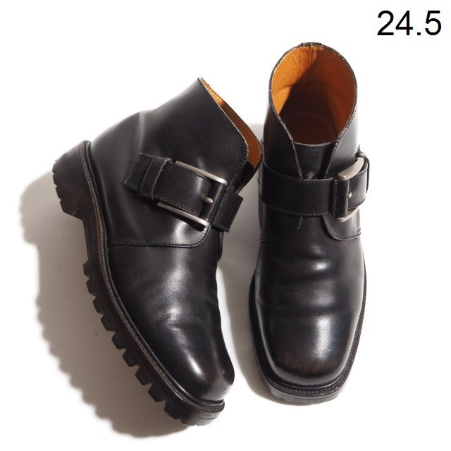 x4692P ▼J.M. WESTON ウエストン▼ 旧ロゴ ヴィンテージ ストラップ アンクルブーツ ブラック 6D/24.5cm 黒 秋~春 rb mks拍卖