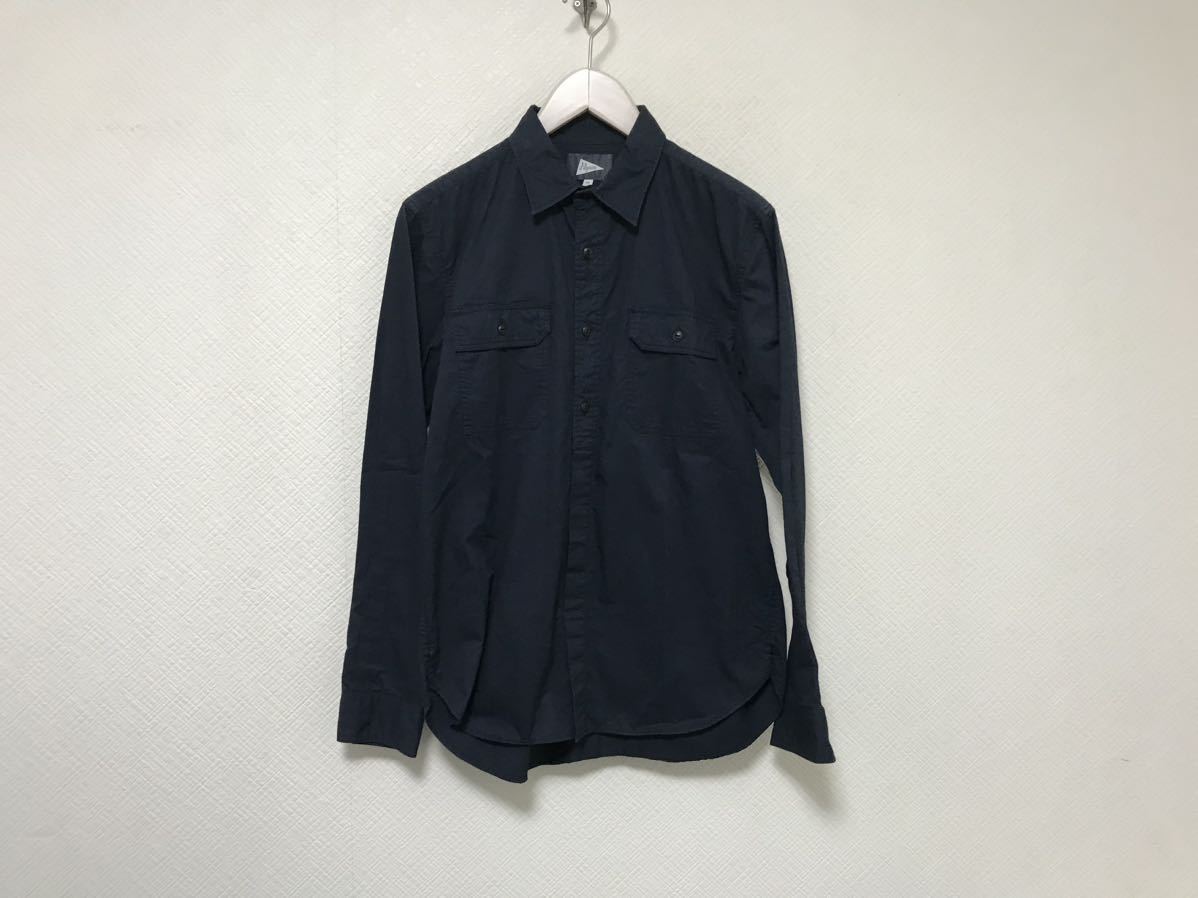 本物ピルグリムPilgrimビームスコットンワーク長袖シャツメンズサーフミリタリーアメカジビジネススーツ紺ネイビーXS日本製拍卖