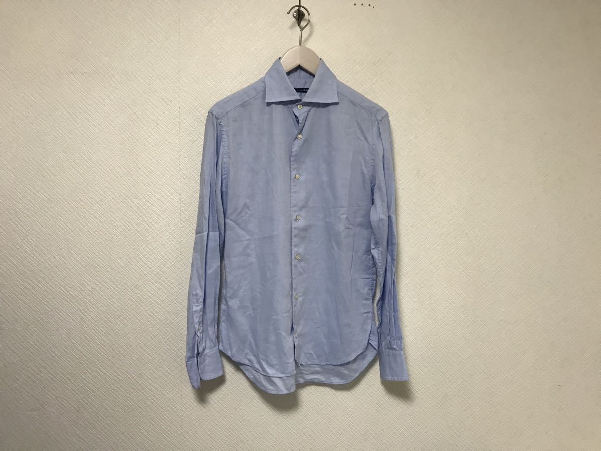 本物ダノリスDANOLIS per BEAMS Fビームスエフコットンドレス長袖シャツメンズミリタリーアメカジスーツビジネス青ブルーXSイタリア製拍卖