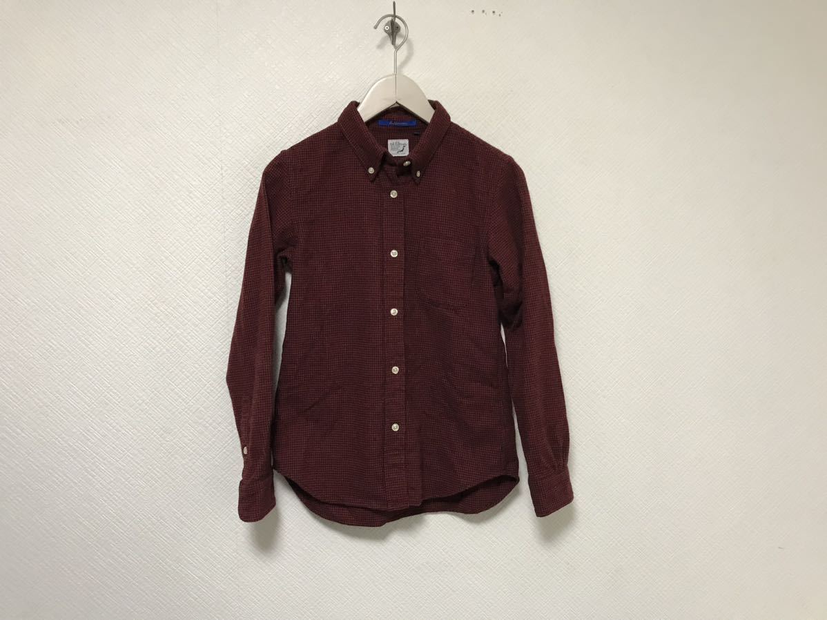 本物オアスロウorSlowウール千鳥柄長袖シャツレディースサーフワークミリタリーアメカジスーツビジネスストリート1S日本製赤レッド拍卖