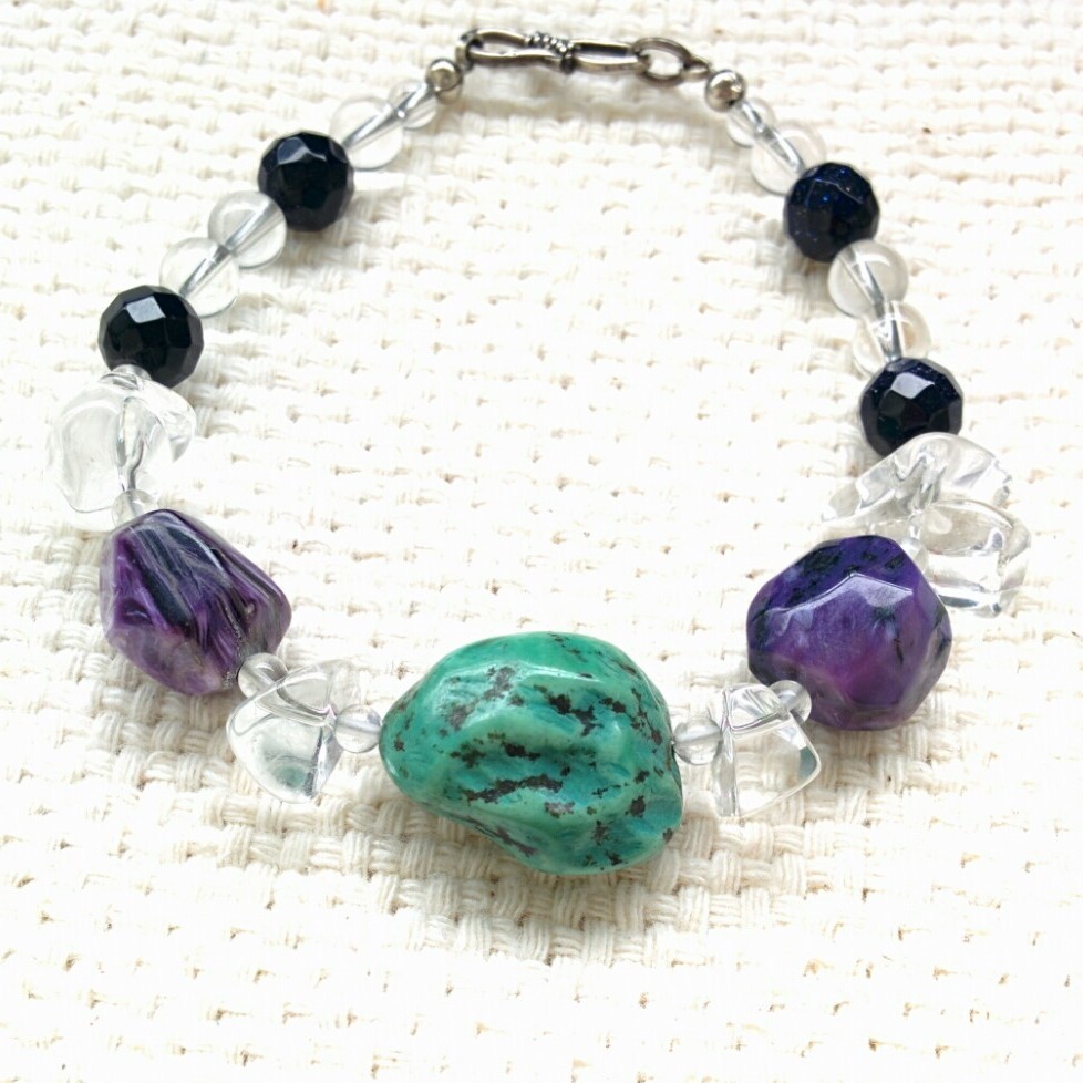 ★ロシア産 上質チャロアイト×ターコイズ SVブレスレット ★送料無料★ 天然石 パワーストーン 拍卖