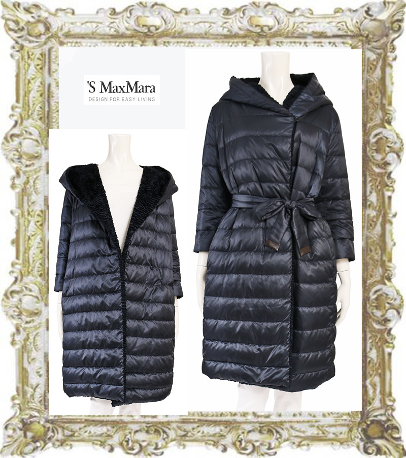 送料無料◆即決◆定価19万円◆’S Max Mara◆エスマックスマーラ ダークネイビー CUBEリバーシブルアストラカンコート ダウンコートI42美品拍卖