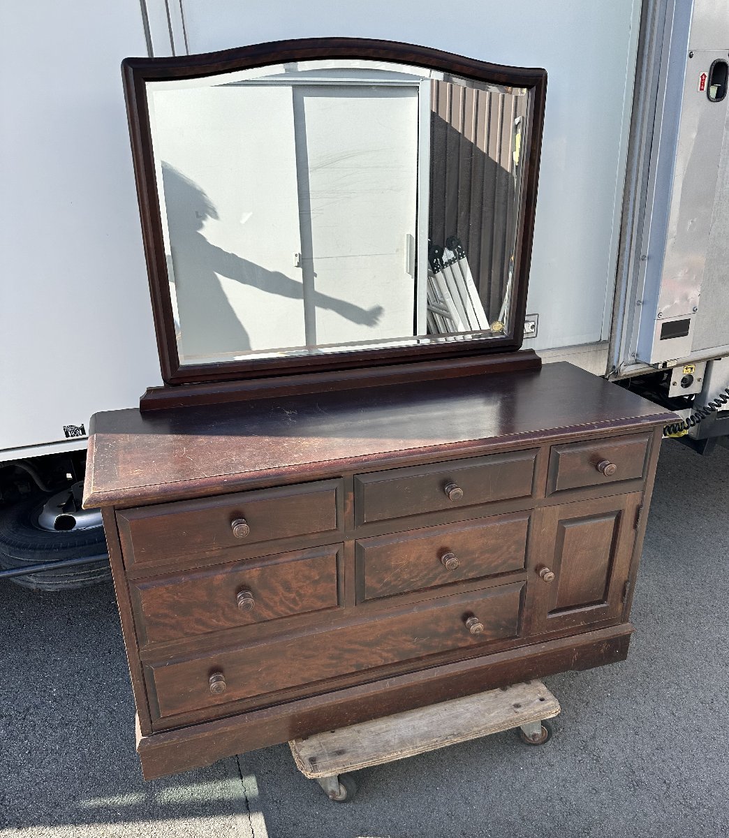 used 北海道民芸家具 チェスト & ミラー タンス 鏡台 化粧台 ドレッサー 樺 天然木 収納家具 サイドボード 引き出し タンス 箪笥 木製拍卖