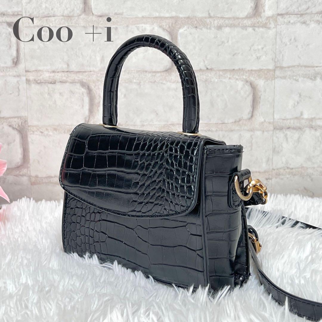 123 Coo+i クロコ 型押し ショルダーバッグ 2way ブラック クーイ ハンドバッグ 2way 軽量 ポシェット 黒 クロコダイル拍卖