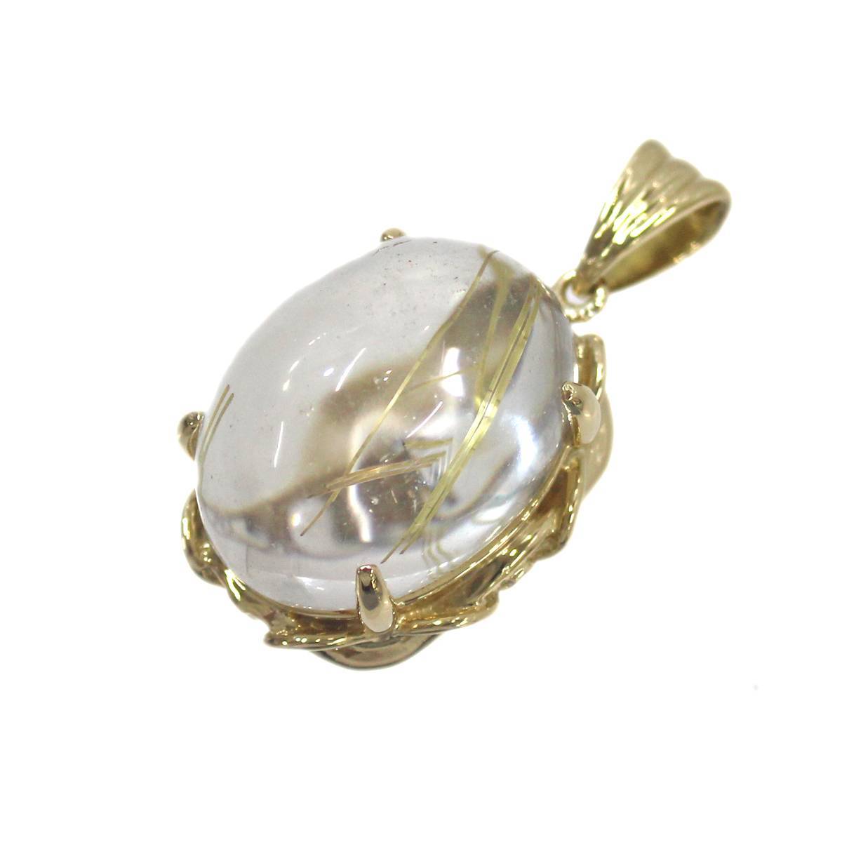 K18ルチルクォーツ トップ 無色×YG 大粒ルチルクォーツ ペンダントトップ 33.34ct 重さ13.4g ES Bランク拍卖