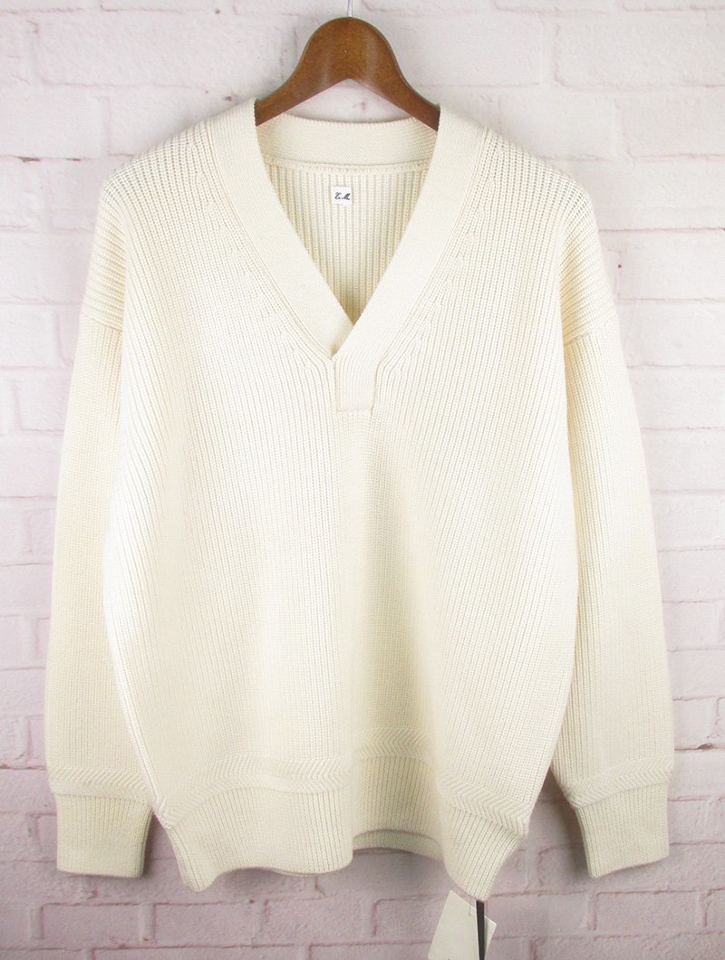 LFW22732 Ets. MATERIAUX イーティーエス マテリオ ETS.TYPE A-1 Vネック ニット 1 未使用 ホワイト拍卖