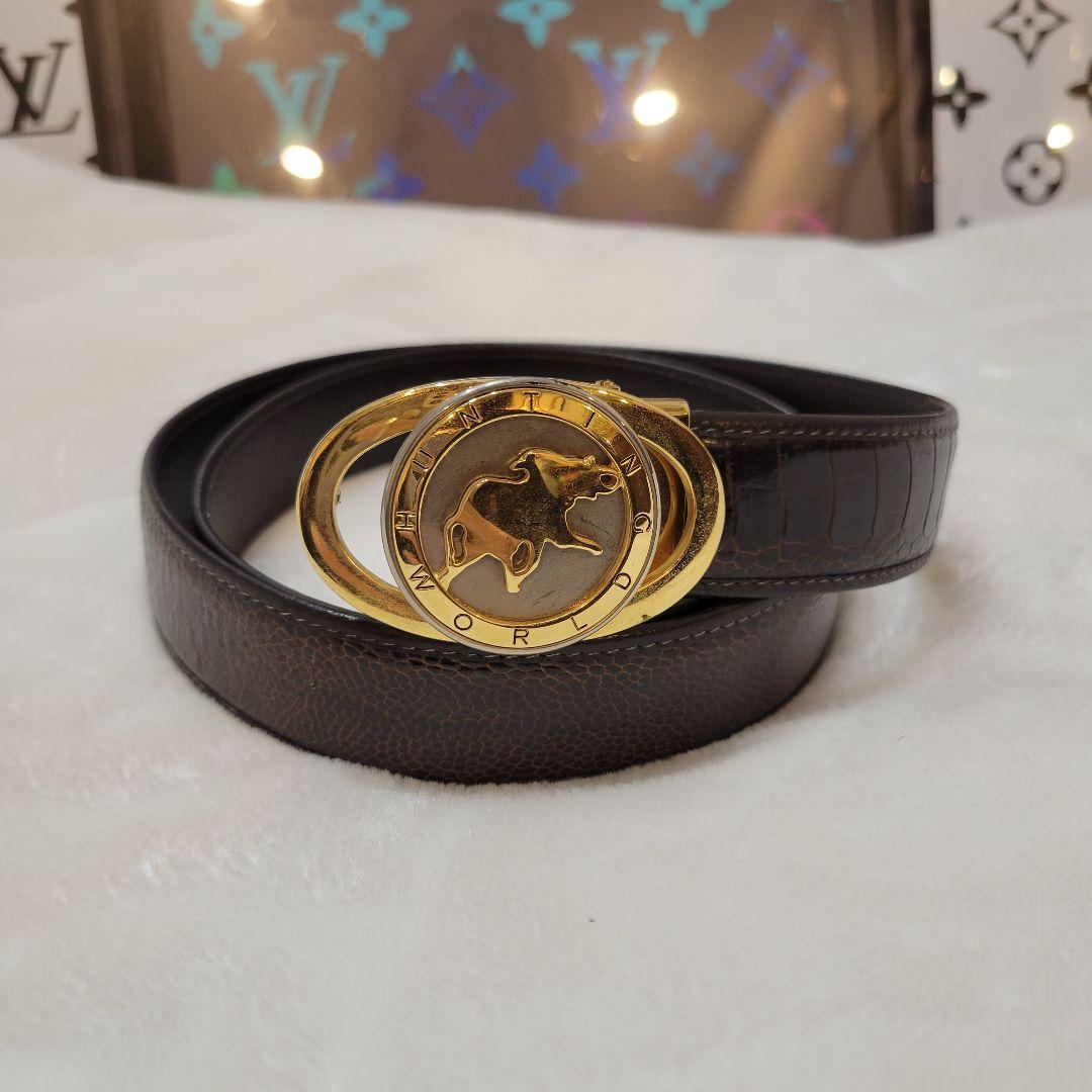 ハンティングワールド ブラックブラウン ロゴ お洒落 ベルト スーツに拍卖