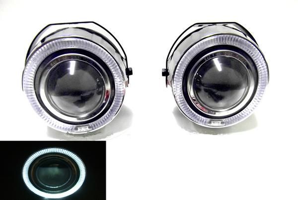 送料無料 汎用 フォグランプ LED ホワイト イカリング プロジェクター 左右 SET 台湾製 キット セット 白 ガラス製レンズ拍卖