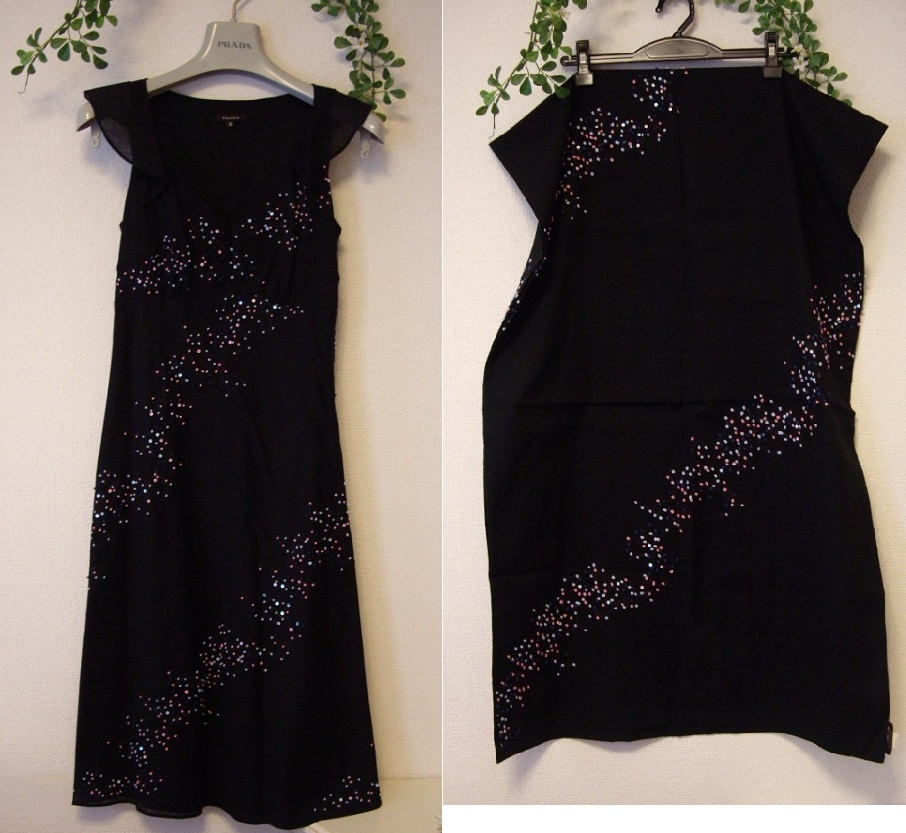 超美品!★TOCCA トッカ★ストール付きピーズ刺繍飾り付きワンピース★サイズ1★黒×ピンク×ネイビー×ライトブルー 二次会 パーティー拍卖