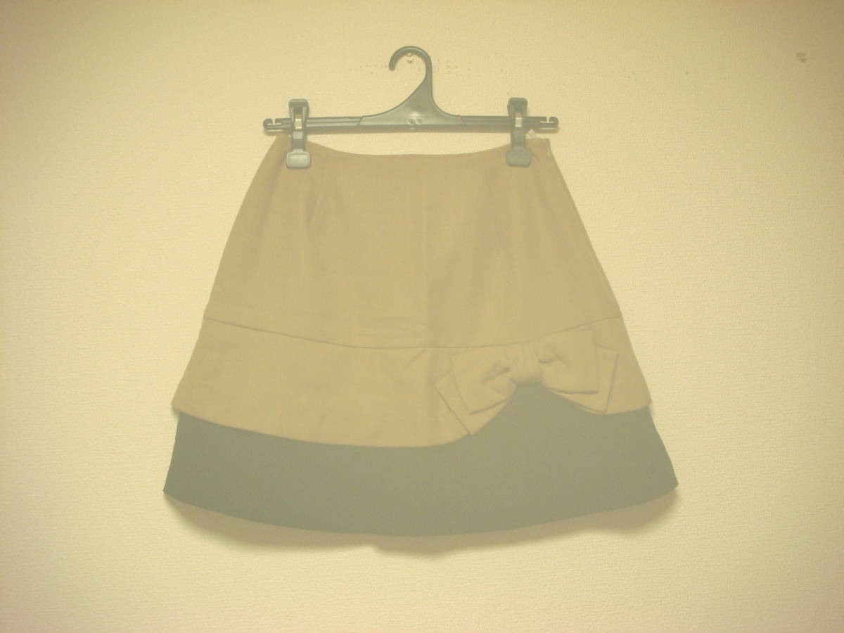 アナトリエ ツイード風生地 おリボン付き スカート バイカラー 黒ベージュ 美品 38拍卖