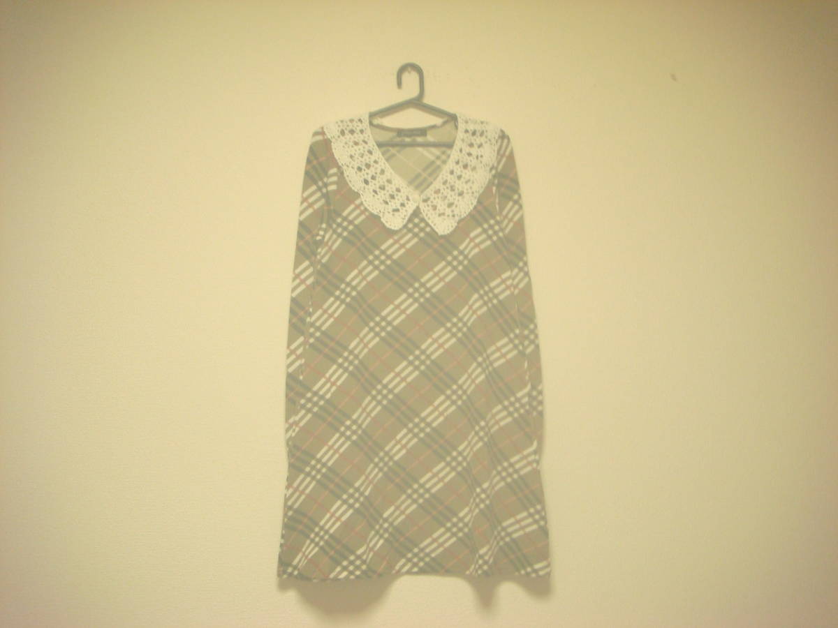 チェック柄 付け襟付き ワンピース キャメル系 未使用 新品拍卖