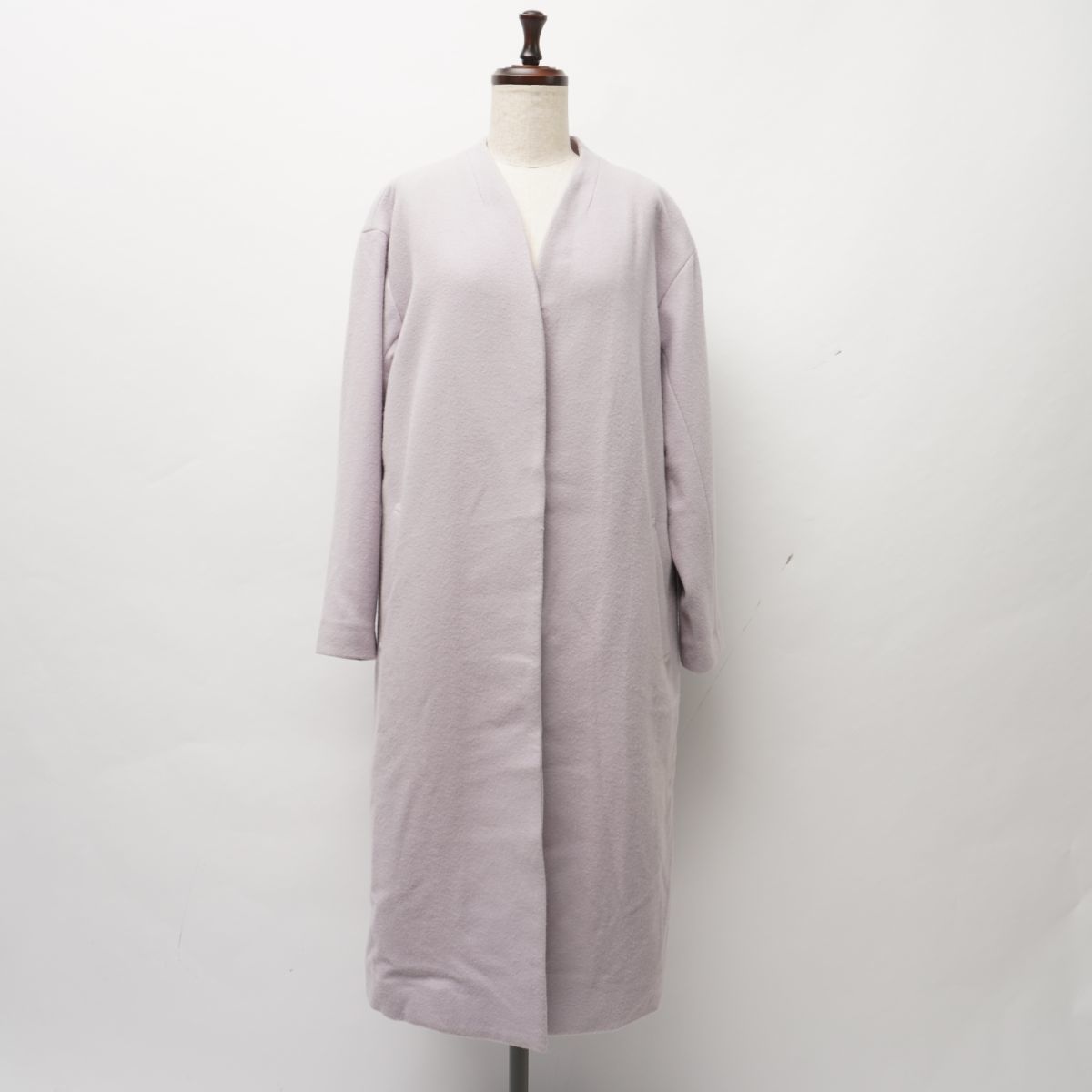 Simplicite シンプリシテェ ウール ノーカラーロングコート 総裏 レディース 冬物アウター 薄紫 パープル サイズF*JC490拍卖