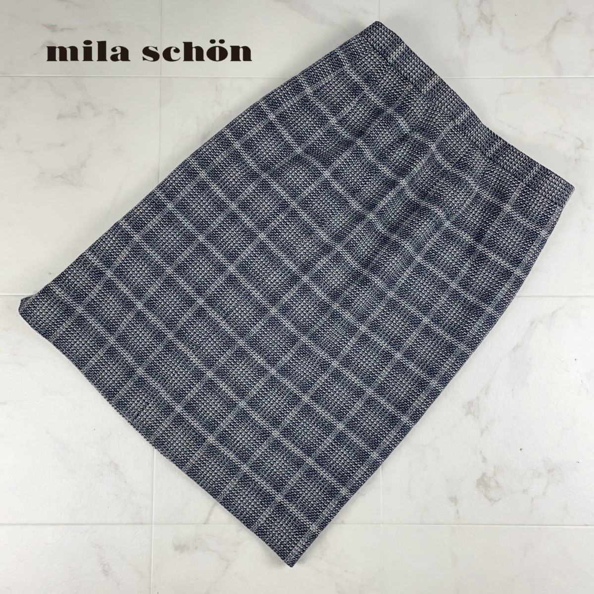 美品 Mila Schon ミラショーン チェック タイトスカート 膝丈 裏地あり レディース ボトムス グレー サイズ42*JC527拍卖
