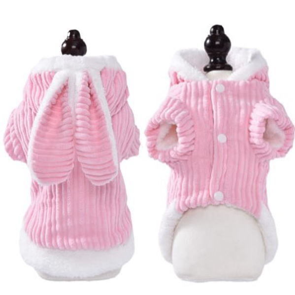 犬服 ドッグウェア もこもこ うさ耳パーカー 裏起毛 サイズL拍卖