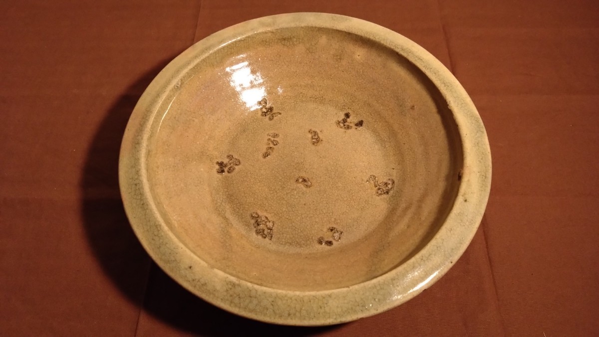 黄瀬戸 瀬戸焼 菓子皿 大皿 鑑賞陶器 江戸期 蔵出し アンティーク 1客拍卖