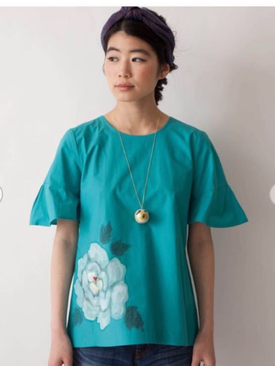 新品タグ未着 ふりふ 綿100 手描きコガレッタBL サイズフリー ピーコックブルー 日本製 定価18.800+税拍卖