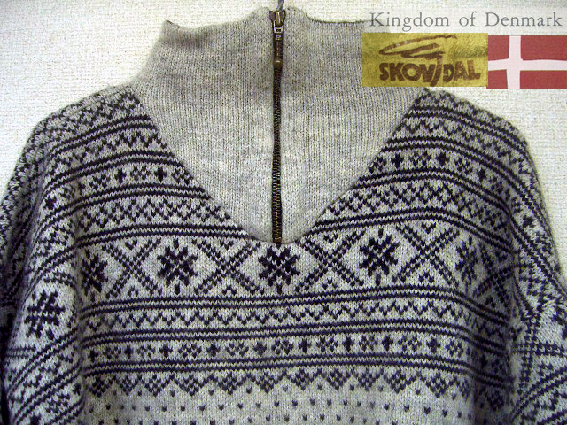 †80S Vintage SKOVIDAL made in Denmark Half-zip Sweater 北欧デンマーク ノルディック柄 ハーフジップ ウールセーター スコヴィダル ♂拍卖