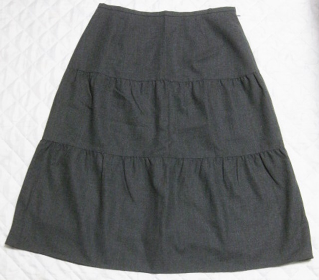 LLサイズ位 Lopel ティアードスカート ひざ下丈 暗グレー 毛100% 秋冬拍卖