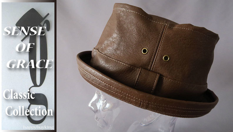 graceグレース★2wayモッズPUレザーポークパイハット【茶】新品 定価¥5600 サイズ調節可能 男女兼用 バケットハット センスオブグレース拍卖