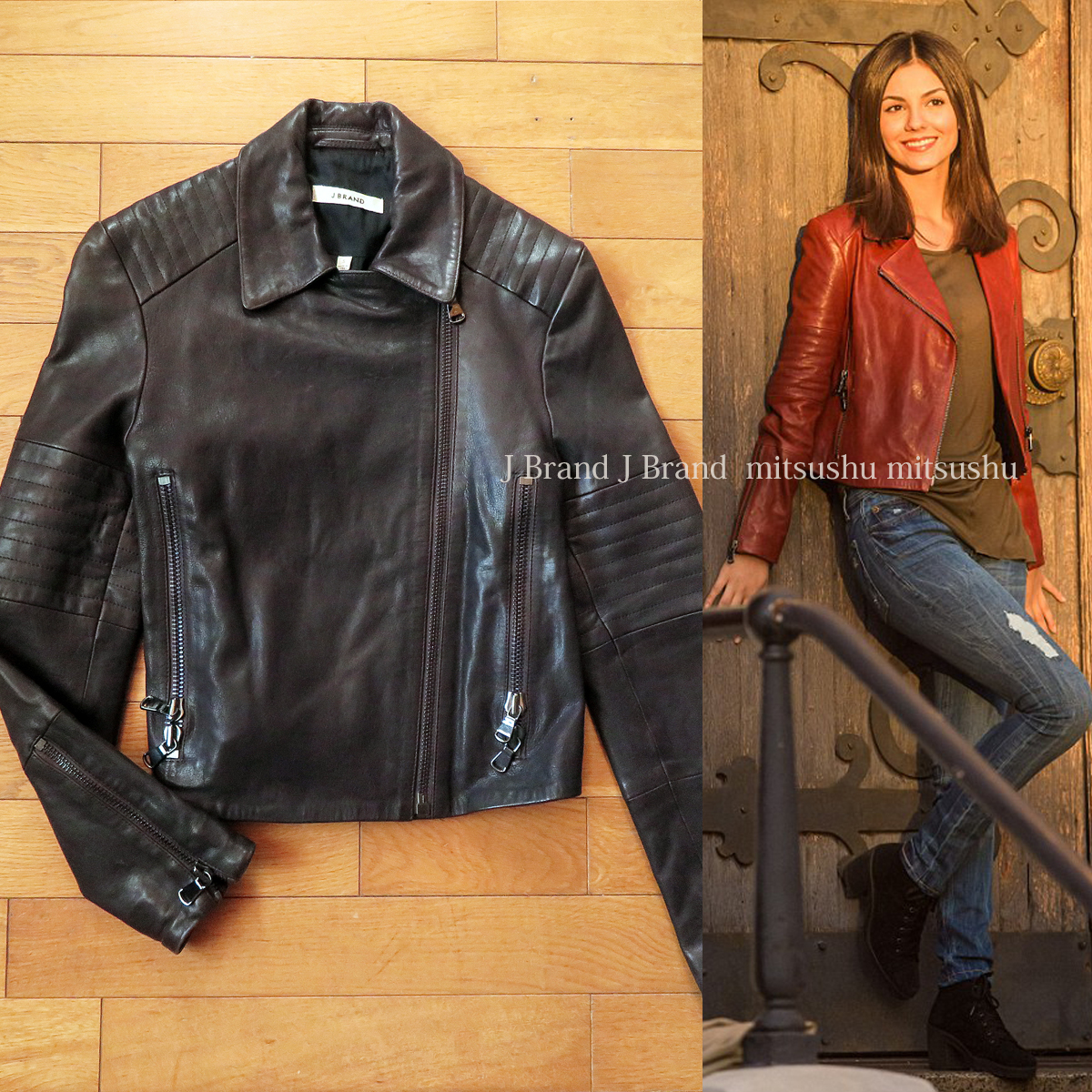 ジェイブランド J BRAND 本革 ラムレザー ダブルライダースジャケット S ブラウン レディース ブルゾン 羊革 ヴィクトリア・ジャスティス拍卖