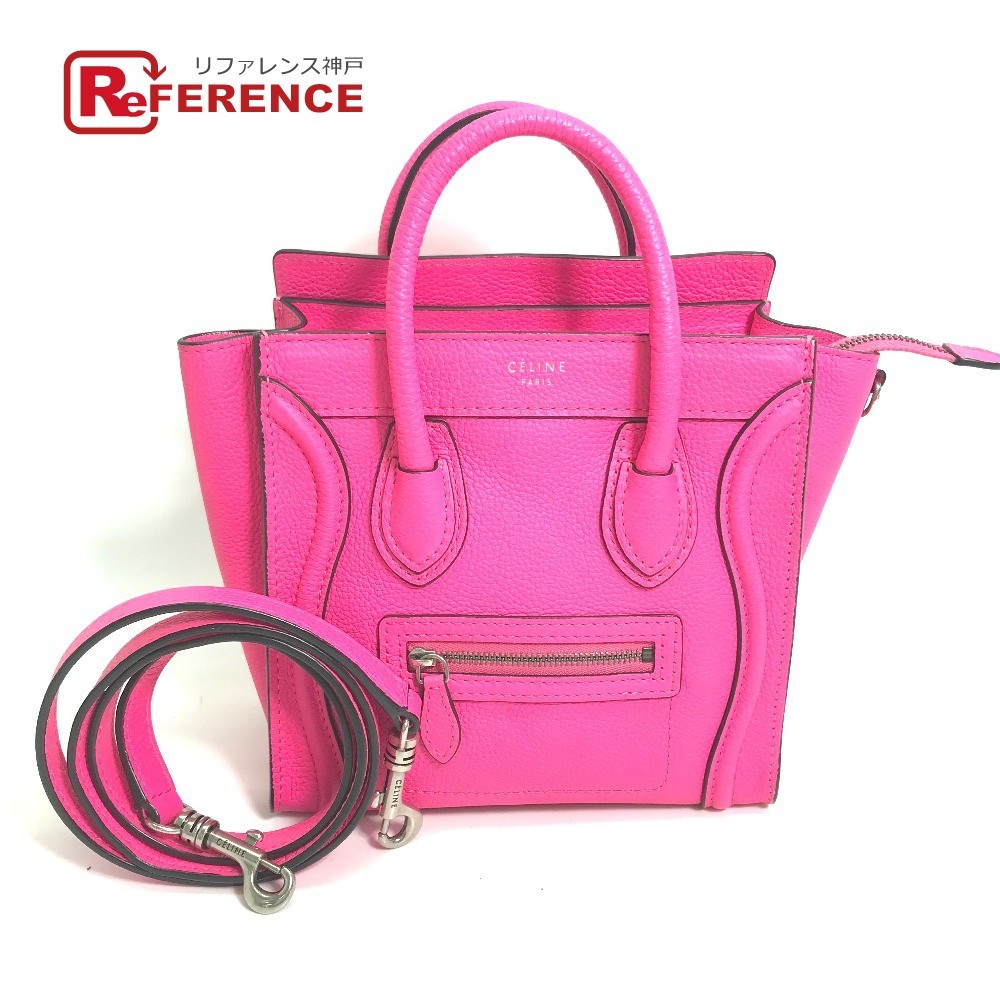 CELINE セリーヌ 189243 ラゲージナノ ショッパー 2WAY ショルダーバッグ トートバッグ カバン 斜め掛け ハンドバッグ ピンク 【中古】拍卖