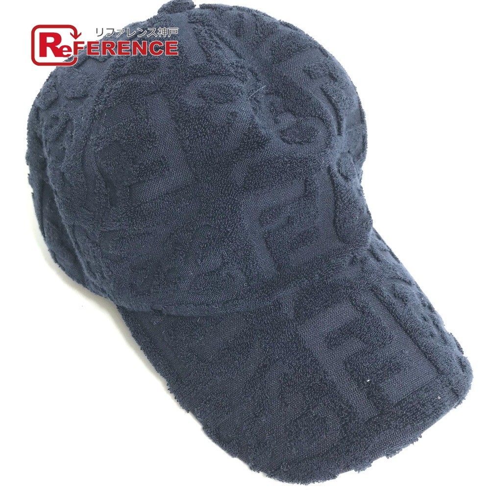 美品 FENDI フェンディ FXQ768 ズッカ パイル 帽子 キャップ帽 ベースボール キャップ ネイビー レディース【中古】拍卖