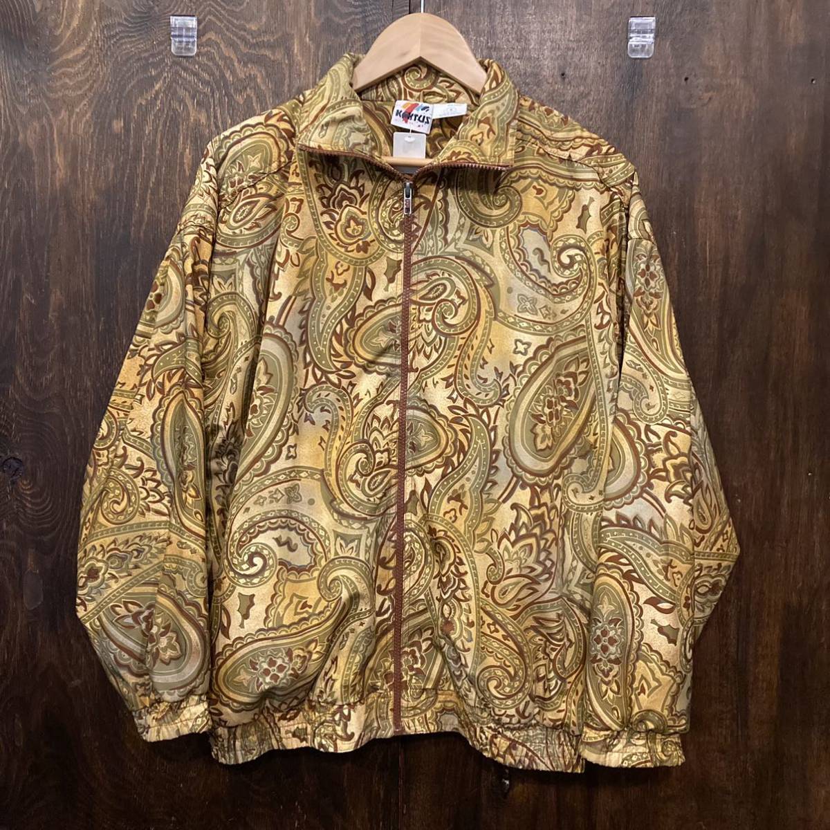 USA古着 KAKTUS 90s 総柄ブルゾン 総柄ジャケット 茶 総柄 ナイロンブルゾン 柄物拍卖