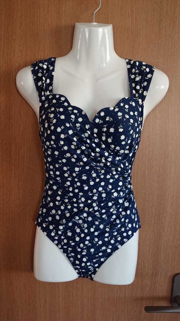 ☆紺×小花柄☆ワンピース水着☆カシュク―ル☆総裏地☆11L☆拍卖