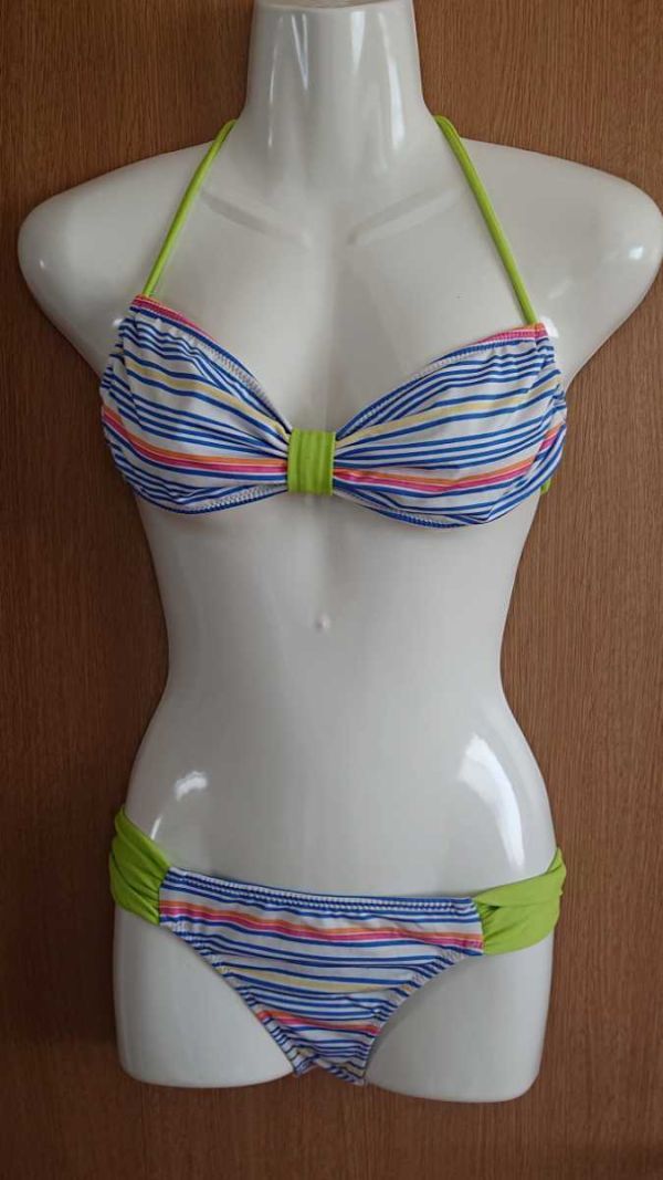 ☆Lepidos☆青×白×ピンク×オレンジ☆ボーダー柄のビキニ2点セット☆サイズ1☆日本製☆株式会社ユナイテッドアローズ☆拍卖