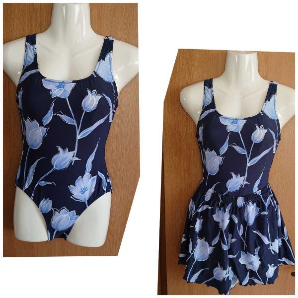 ☆紺×チュ―リップ柄☆ワンピース水着2点セット☆11L☆総裏地あり☆株式会社ヤマトヤ☆ショ―トパンツ付き☆拍卖