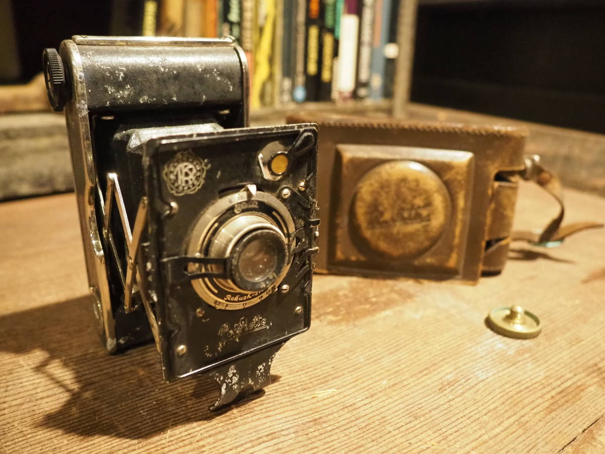 【古い蛇腹カメラ】レザーケース付きアコーディオン骨董古道具アンティークシャビー玩具文具フィルム昭和レトロインテリア拍卖