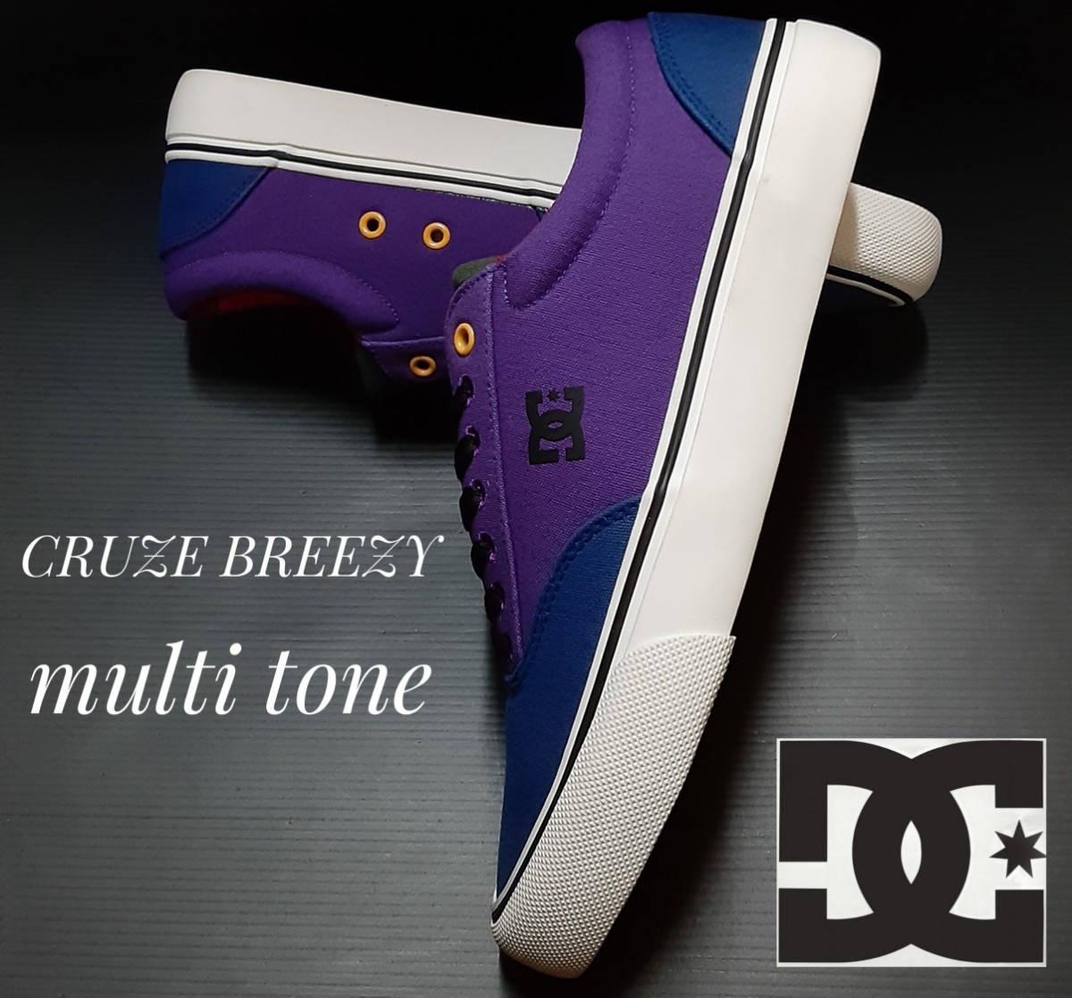 最値!新品!定6490円!復刻マルチトーン!プロ仕用!DC【ディーシー シューズ】クルーズ ブリージー高級キャンバス スニーカー!紫紺緑白 26cm拍卖