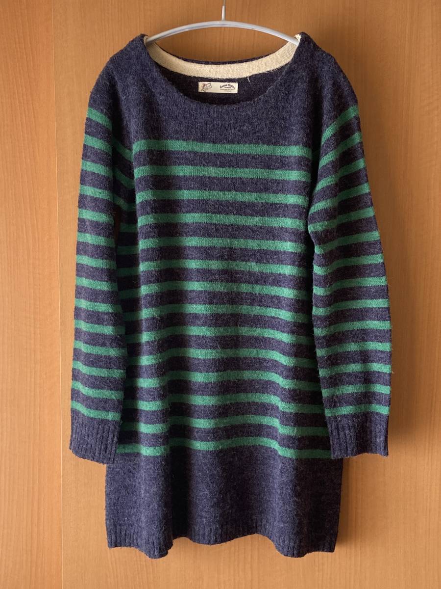 ボーダーニットワンピース★ネイビー×グリーン★USED拍卖