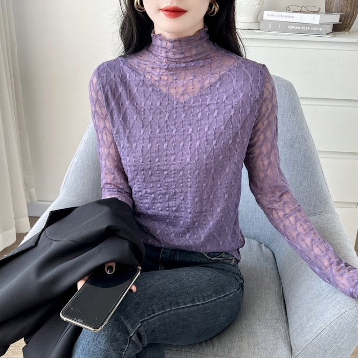 送料無料 ★即納★ 絶妙な透け感 シアートップス 総レース シースルー 肌見せ 重ね着 シアー トップス レディース★パープル/G拍卖