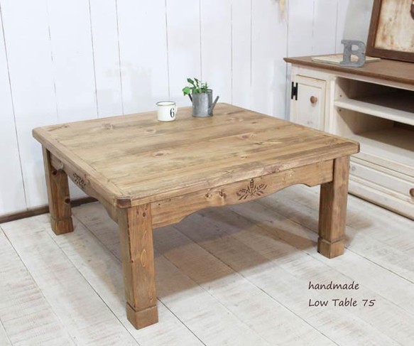 ハンドメイド 麦穂のカントリーローテーブル75拍卖