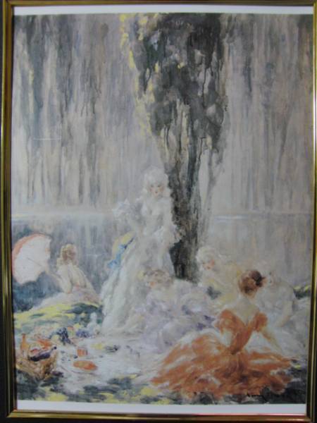 ルイ・イカール限定版・アールデコ/ピクニック、版上サイン、希少な額装用画集より、新品高級額装付、状態良好、送料無料、mori、yoni拍卖