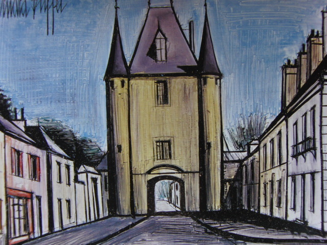 ベルナール・ビュッフェ、「ヴィルヌーヴ・シュル・イヨンヌ」、希少な額装用画集より、新品高級額装付、送料無料、海外画家、yoni拍卖