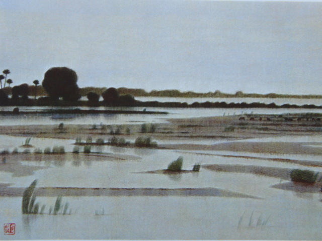 平山郁夫、【雨のインダス河】、希少画集画より、状態良好、新品高級額装付、送料無料、日本画、yoni拍卖