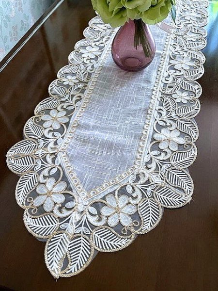 ラメ糸混じり上品な刺繍 テーブルランナー40X180cm拍卖