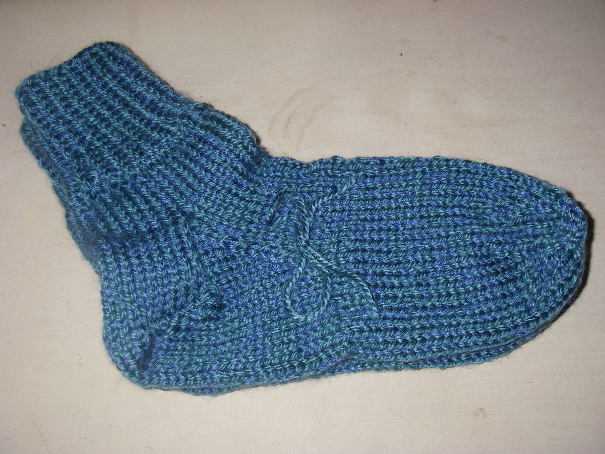 おばあちゃんが編んだ 毛糸の手編みソックス くつ下 23~24㎝ ハンドメイド 冷え対策 に 7拍卖