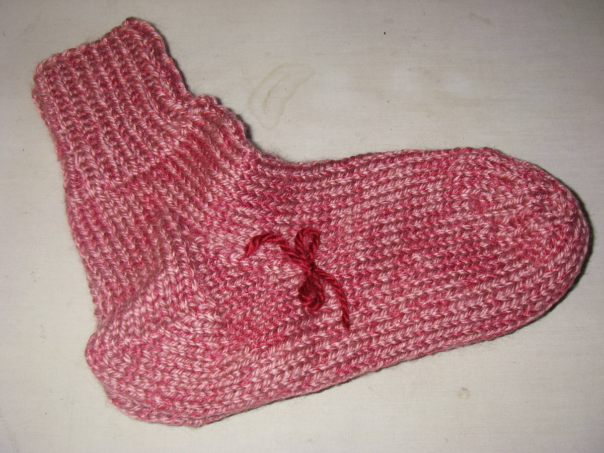 おばあちゃんが編んだ 毛糸の手編みソックス くつ下 23~24㎝ ハンドメイド 冷え対策 に 8拍卖