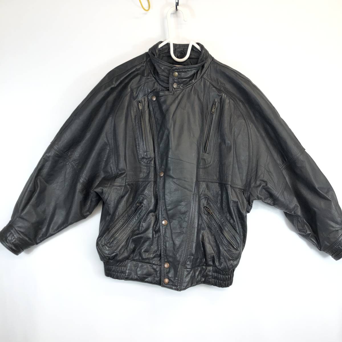 80s CANADA レザージャケット ブラック Lサイズ 牛革 裏地キルティング拍卖