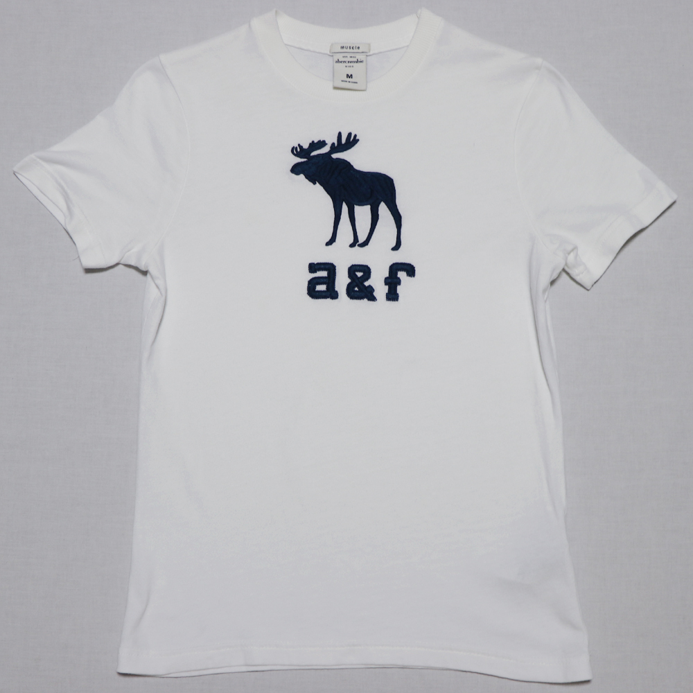 美品本物 Abercrombie&Fitchアバクロ ウォッシュ加工 ヘラジカA&F Tシャツ 白 kidsM 拍卖