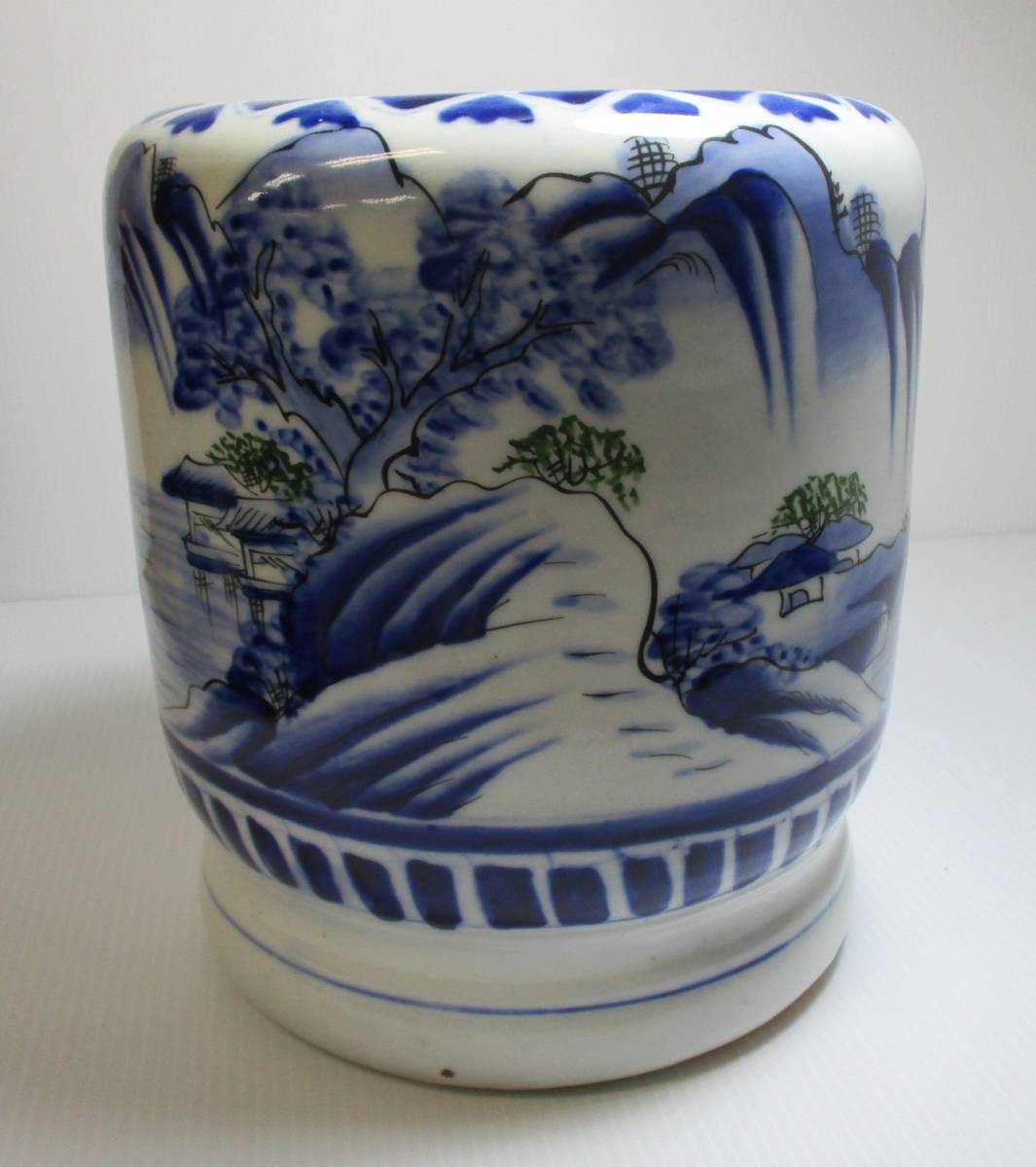 S-997 火鉢 手あぶり 古民具 染付 山水図 アンティーク インテリア拍卖